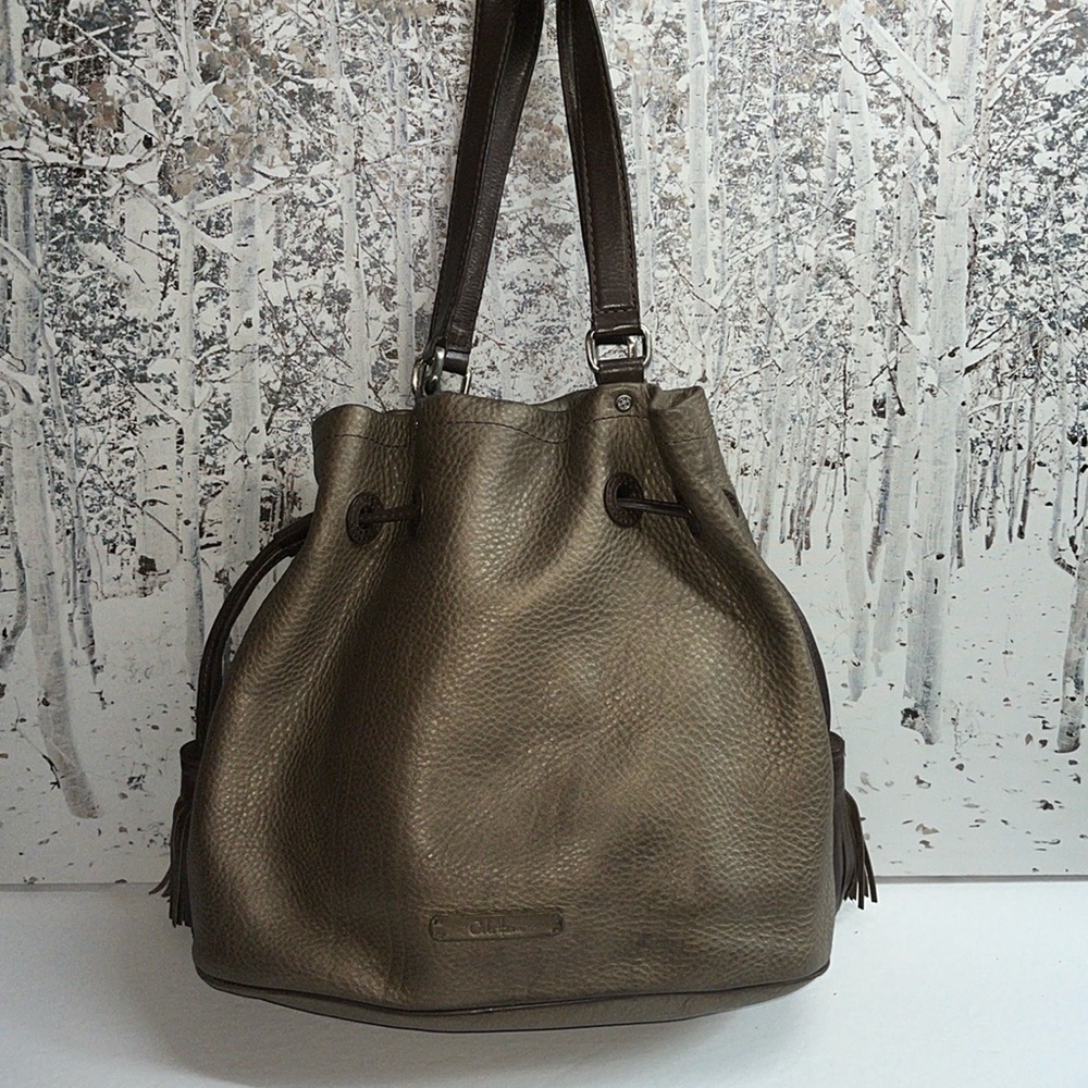 COLE HANN Metallic Copper Shoulder Bag Tassel